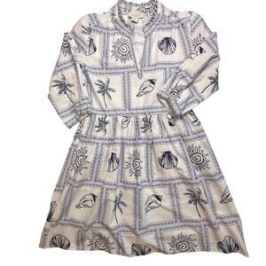 CALYPSO ST. BARTH Resort Blue White Seashell Beach Dress Cotton Collared Size S